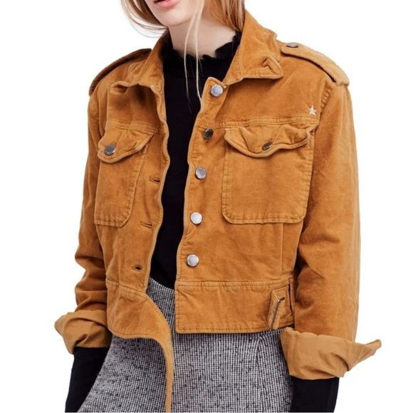 Free People Jackets & Blazers - Free People Mustard Brown Corduroy Everlyn Military Cropped Utility Jacket